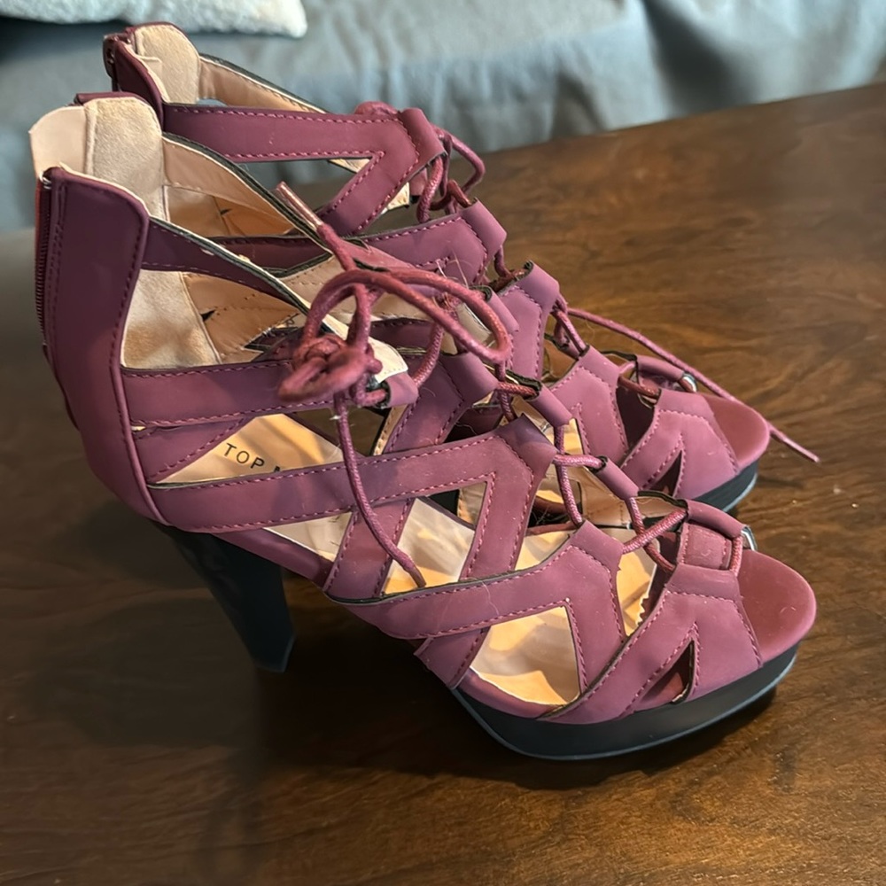 Open leather lace-up heels size 8.5